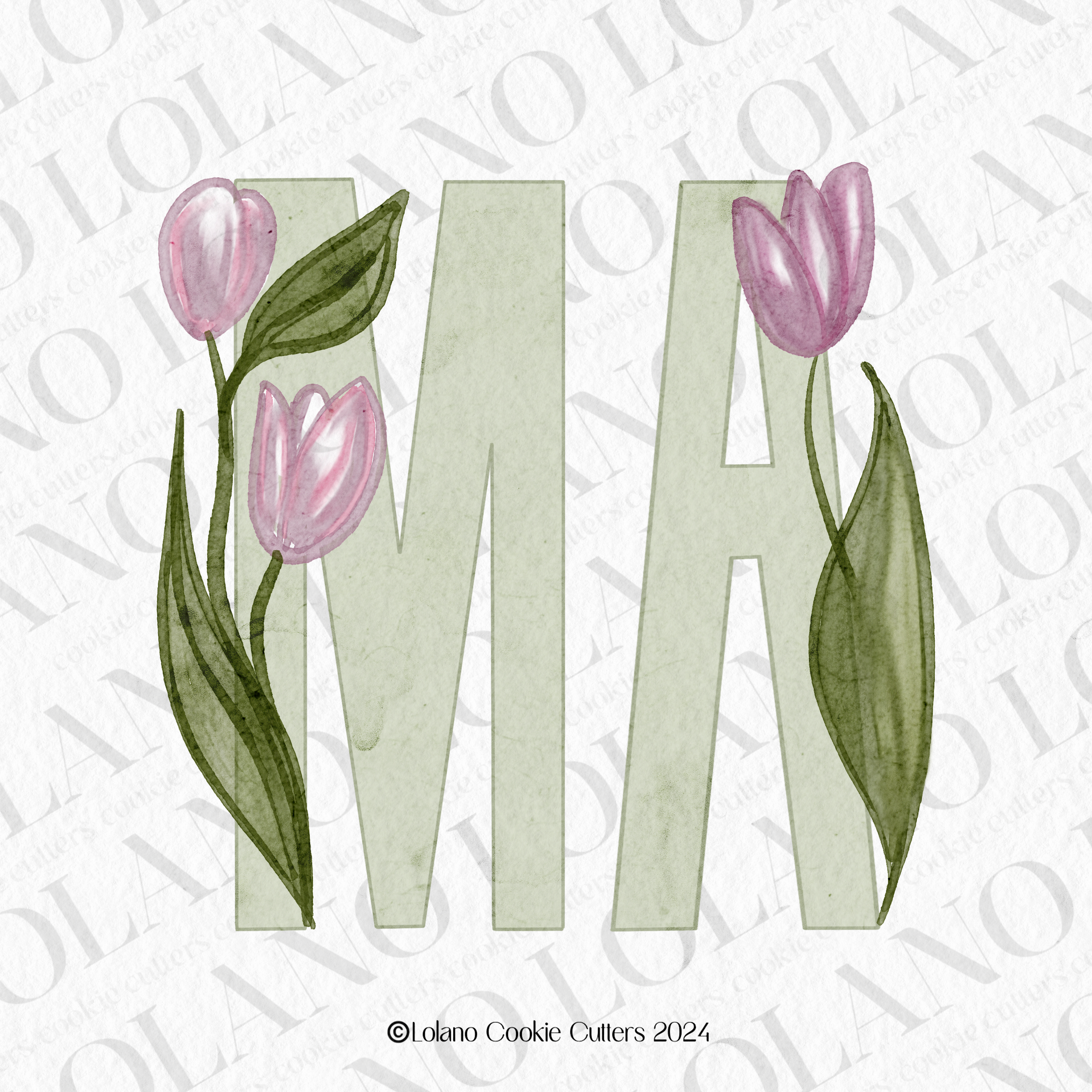 Tall MOM or MA with Tulips set of 3 Cookie Cutters