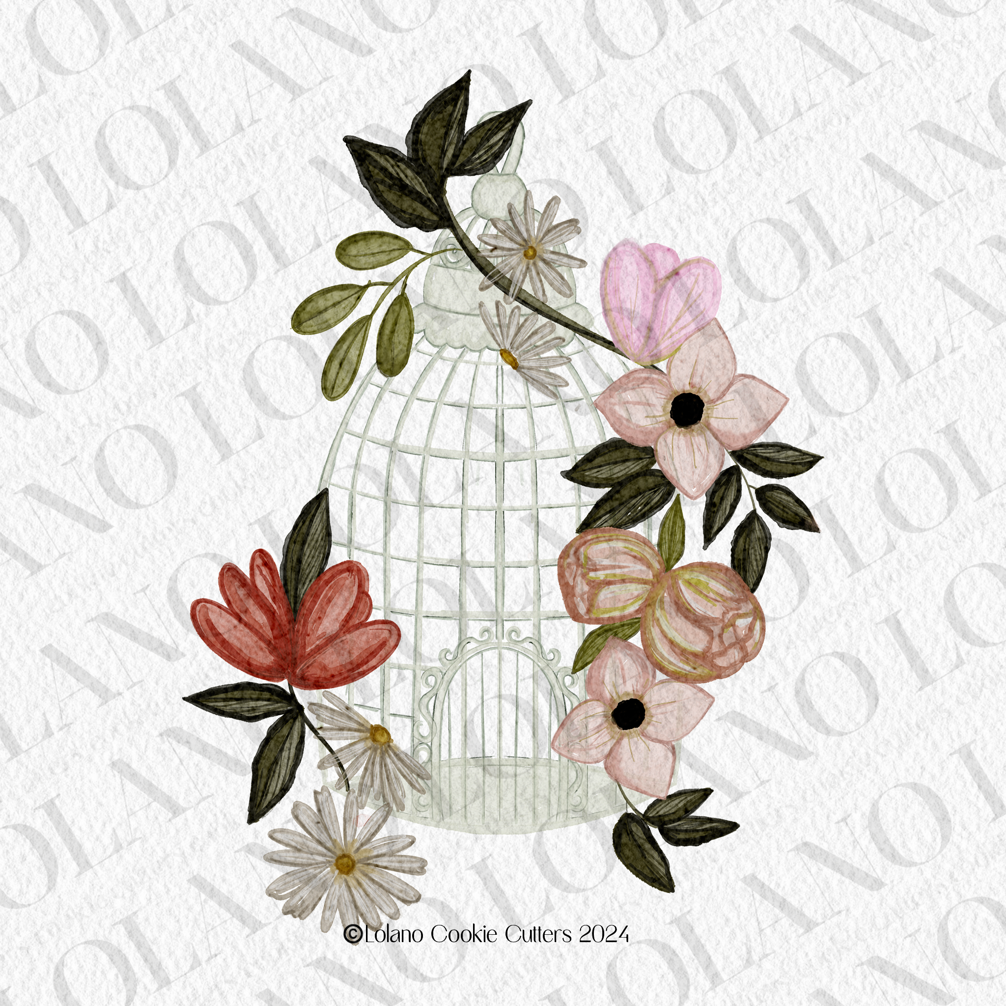 Bird Cage with Florals Cookie Cutter