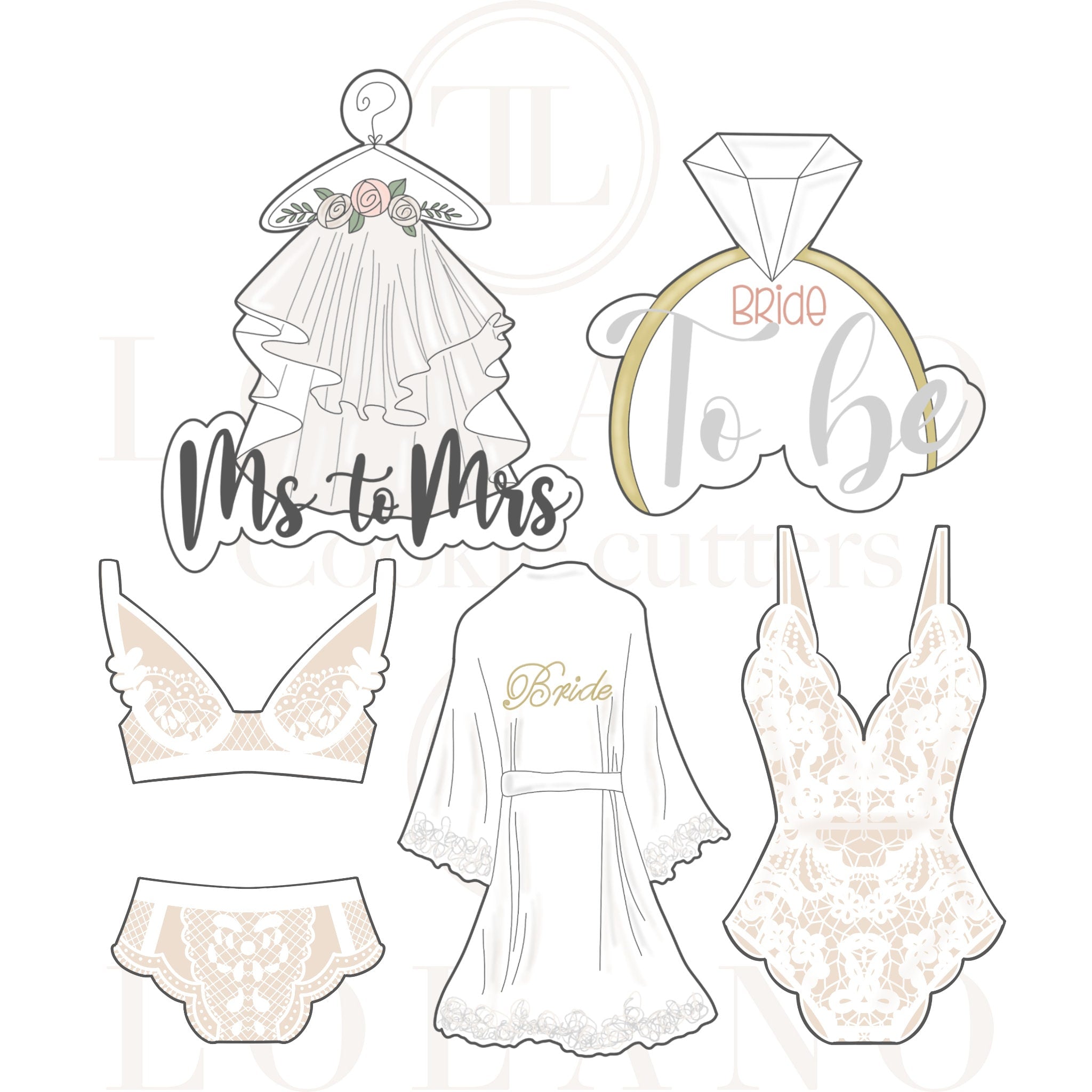 Bridal Shower Themed Cookie Cutters - Collection 01