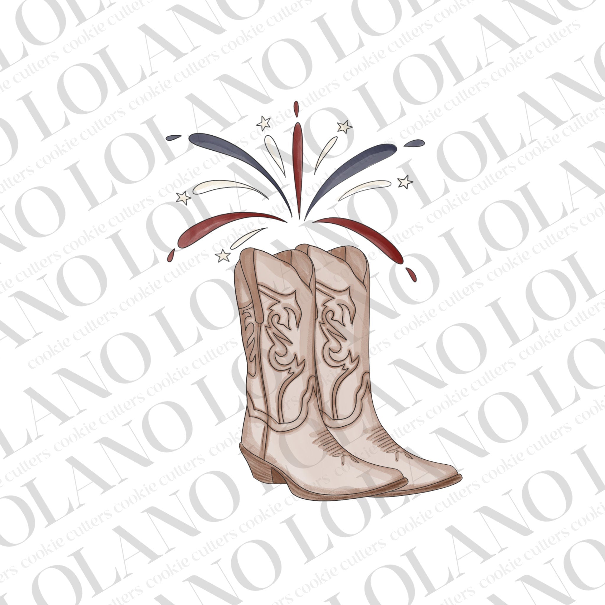 4th of July Cowboy boot with fireworks cookie cutter