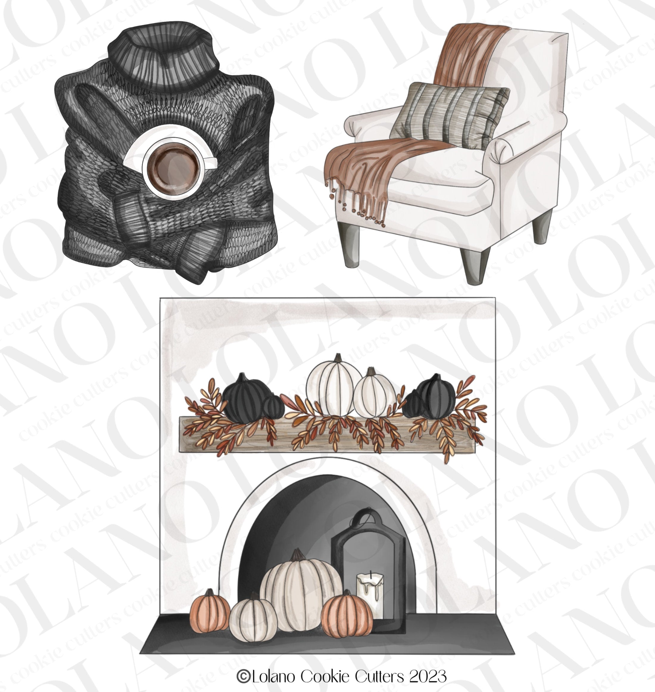Fall fireplace sweater and chair cookies
