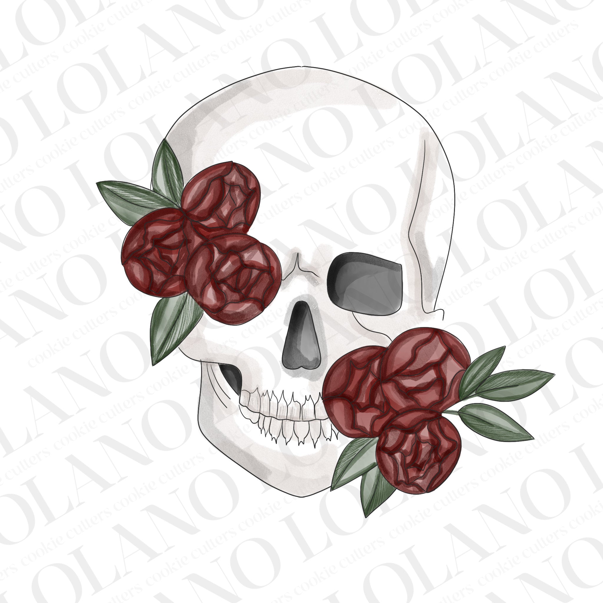 Skull with florals cookie cutter